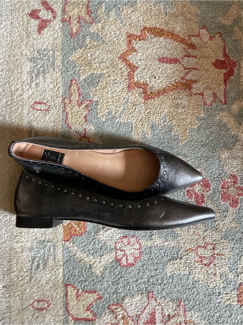 Frye Gunmetal Pointed Toe Studded Ballet Flats